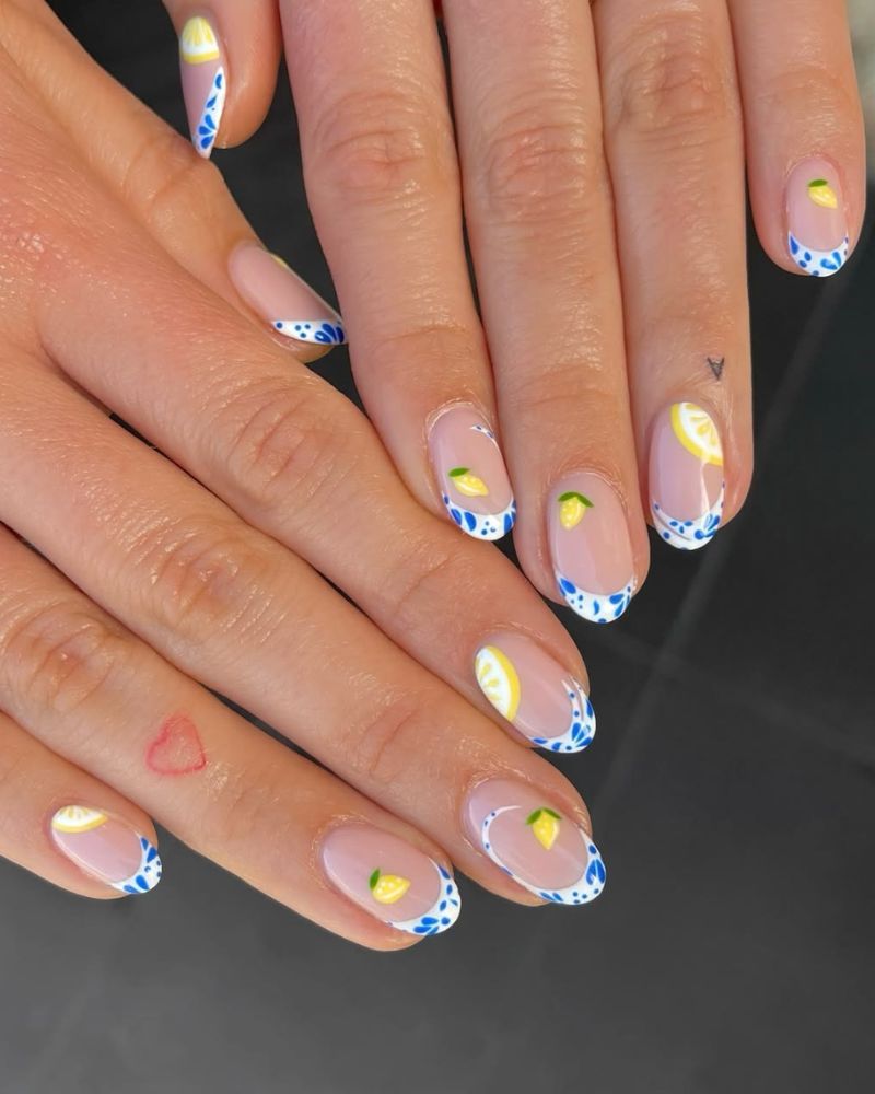 ongles vacances Grèce, nail art citron, french été