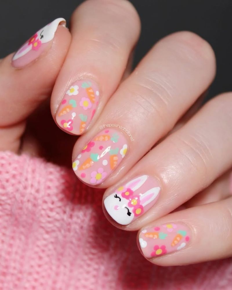 idée ongles Pâques, ongles printaniers mignons