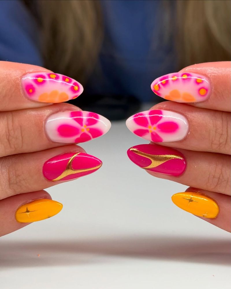 pink and orange nail designs, fun summer nail art
