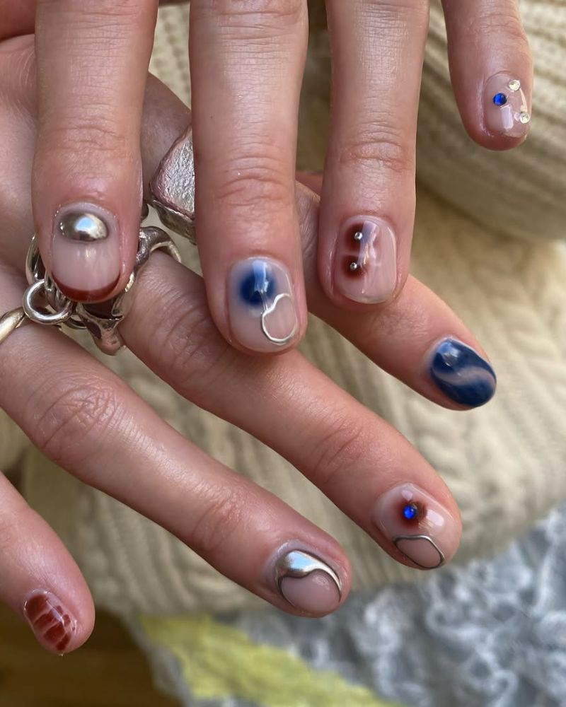 art ongle bleu et marron pour l’automne