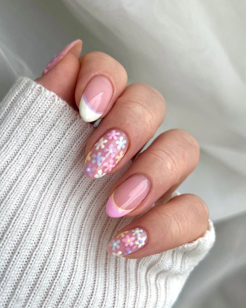 ongles pastel, design nail art fleur simple