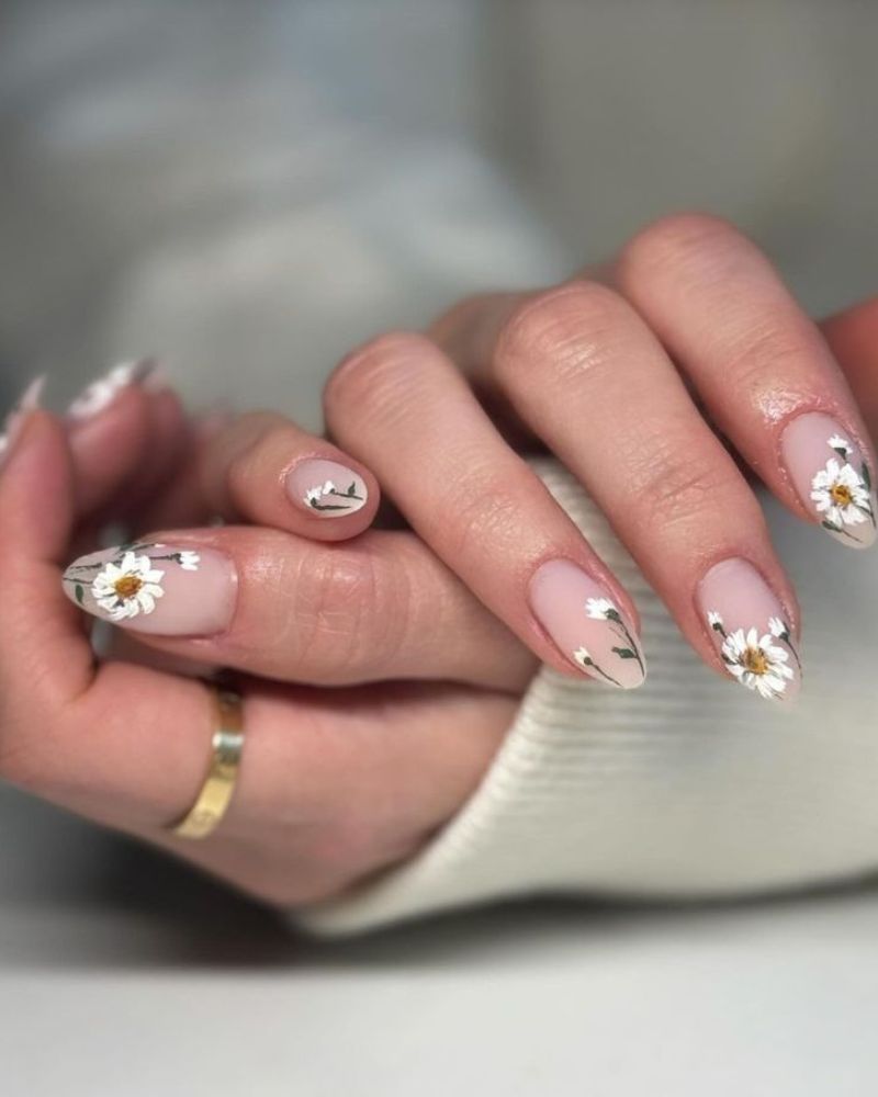 design simple de fleur, idées d’ongles printaniers