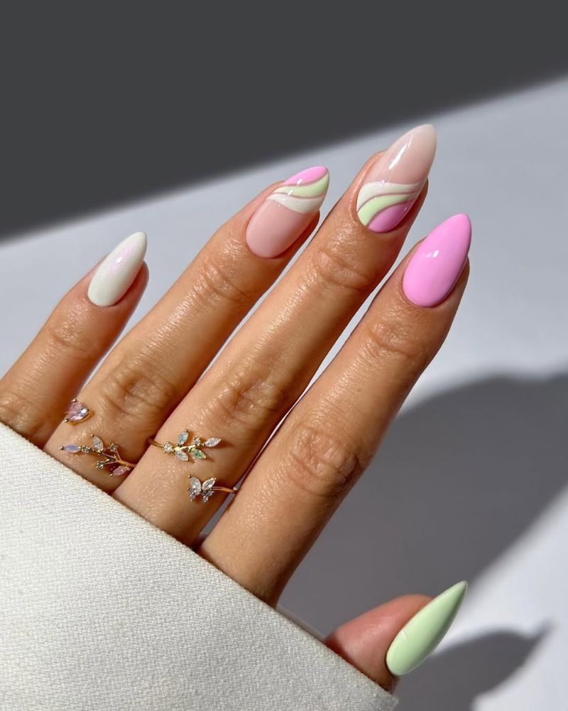 design nail art rose clair, ongles d'été