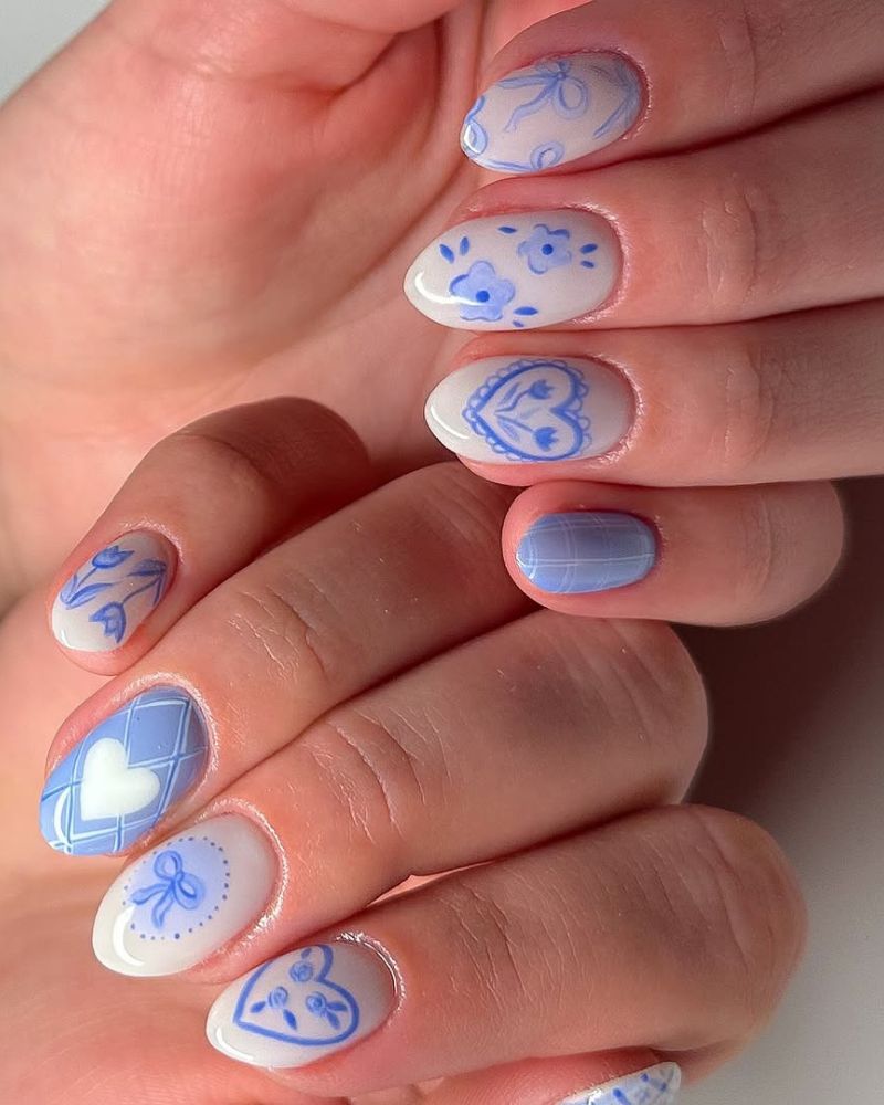 art d'ongles d'été mignon, ongles bleu clair