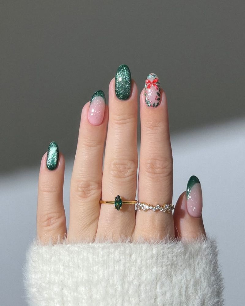 ongles verts de Noël, ongles verts scintillants