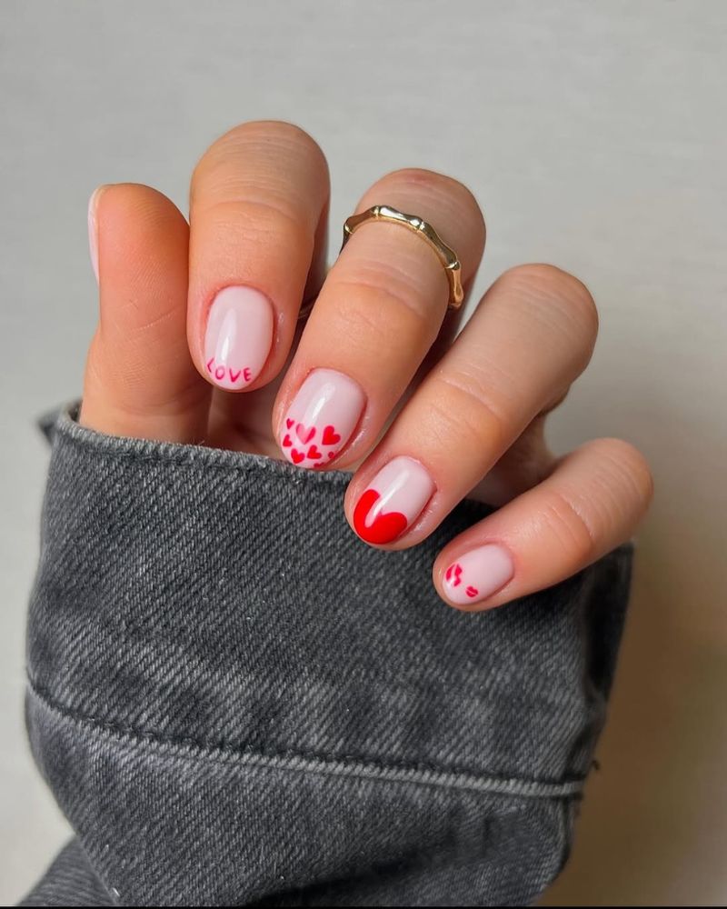 ongles courts, art d’ongle rouge pour la Saint-Valentin