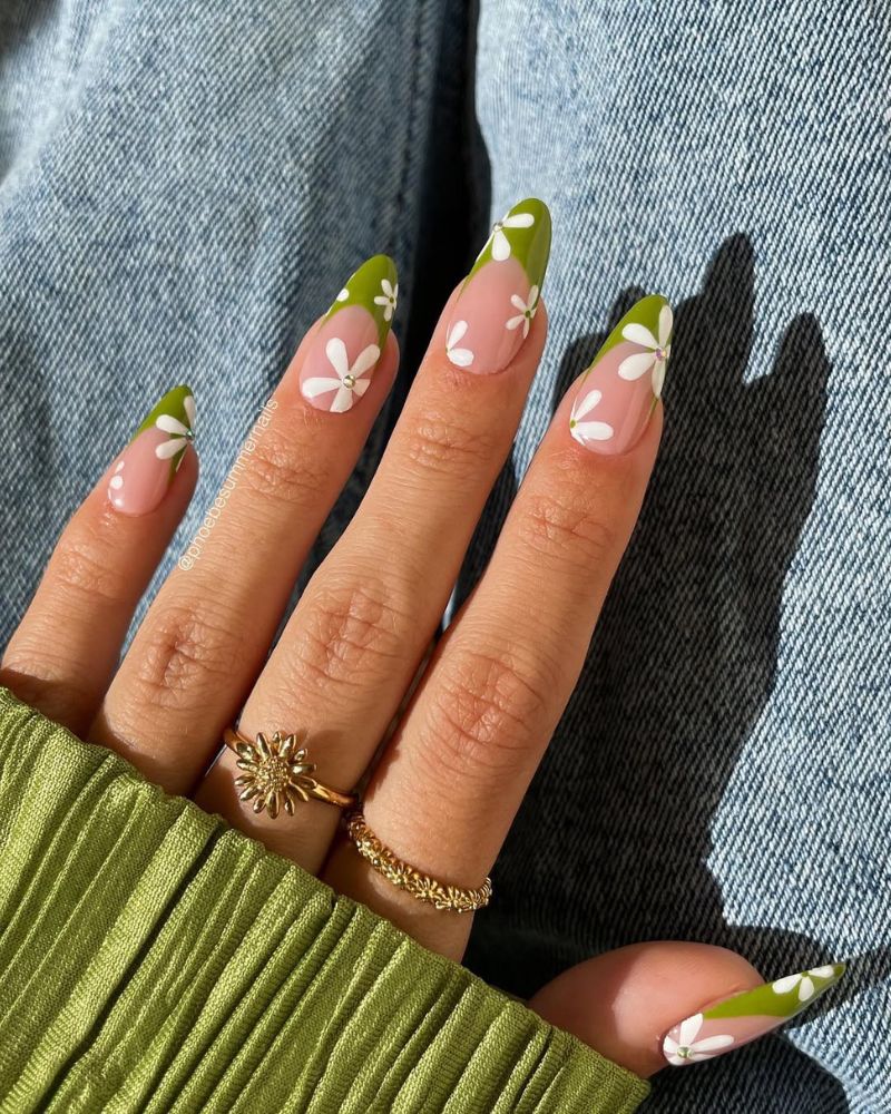 art d'ongles d'été simple, ongles French verts