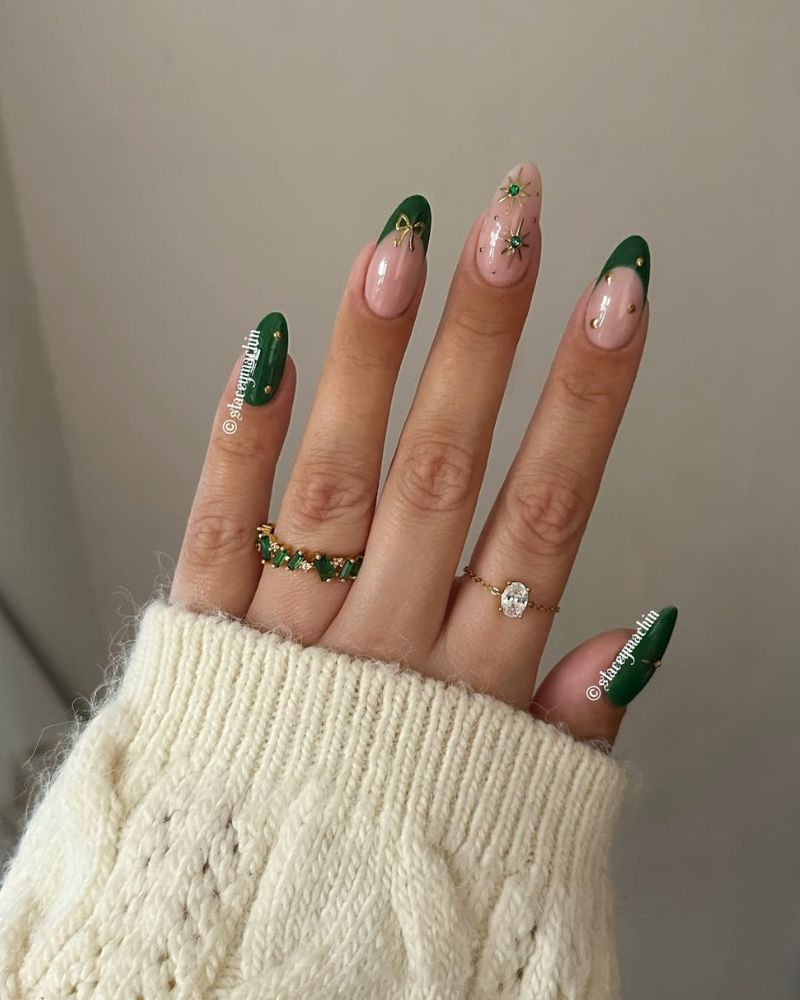 ongles verts de Noël avec french tips