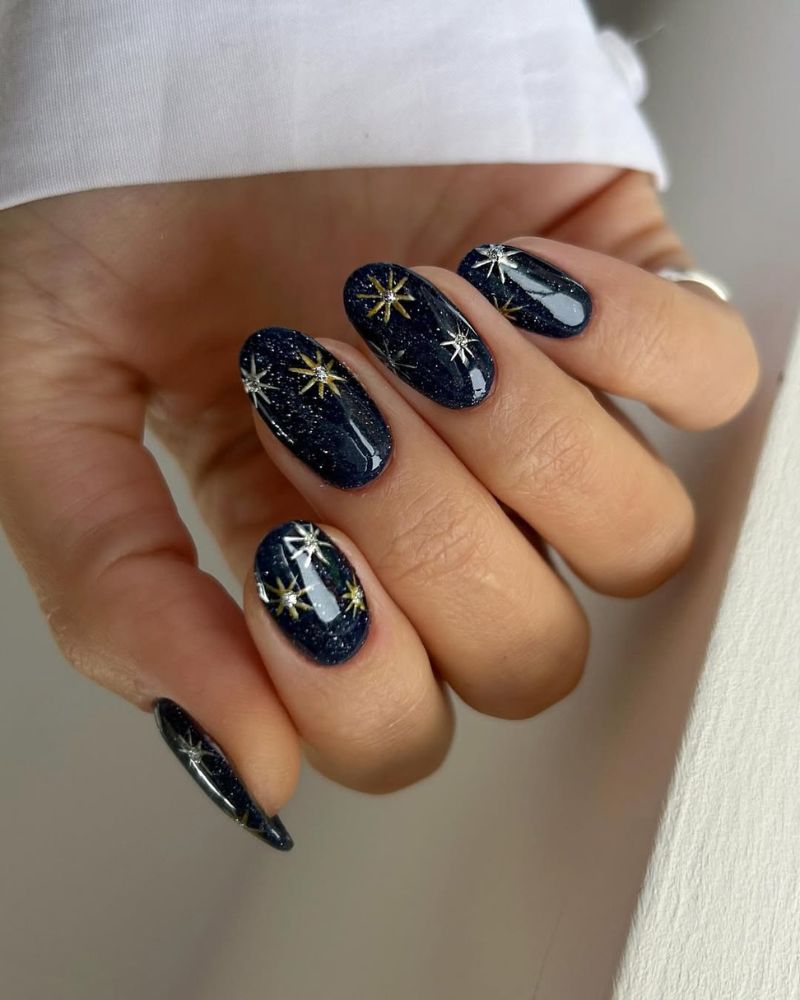 ongles nuit étoilée, nail art étoiles
