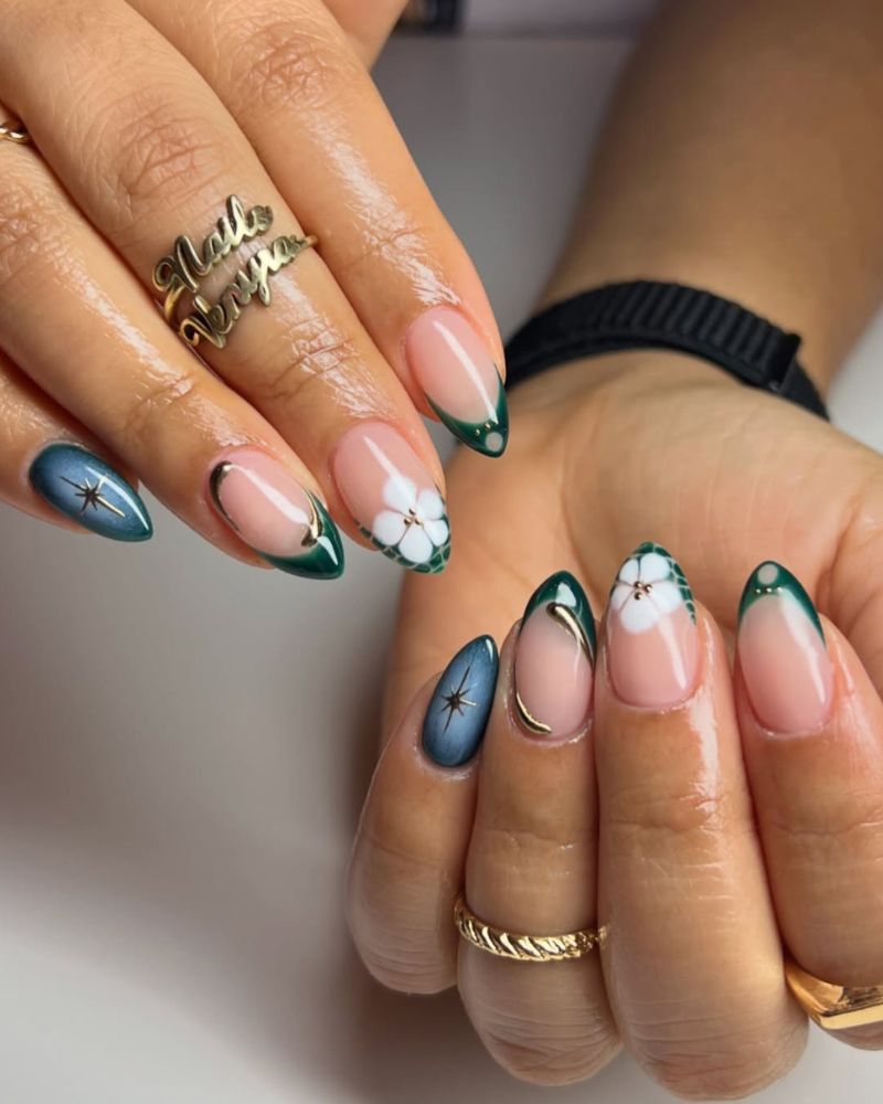 ongles français vert émeraude, ongles élégants, ongles chics