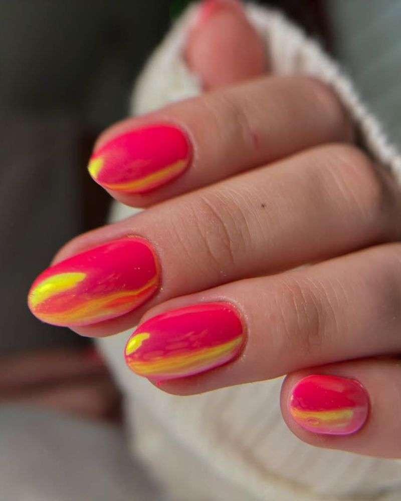 ongles rose néon, ongles été chrome