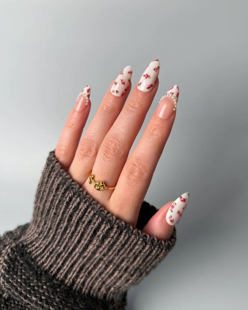 designs floraux simples, ongles printaniers élégants