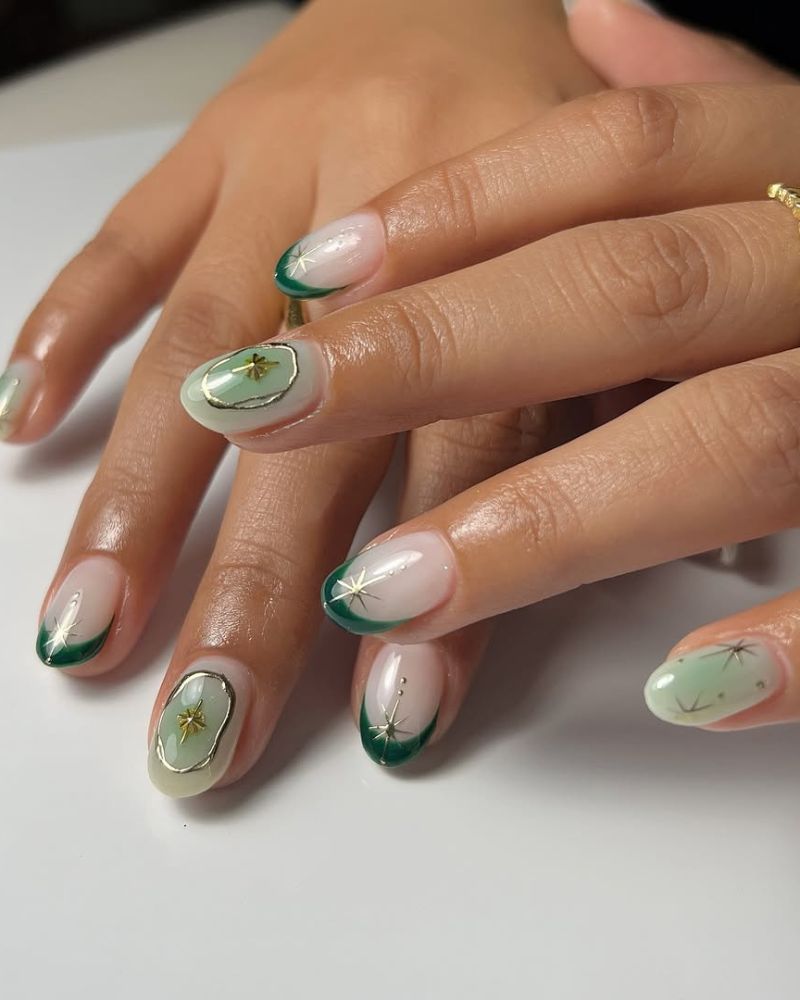 ongles français verts, ongles vert sauge, ongles vert clair
