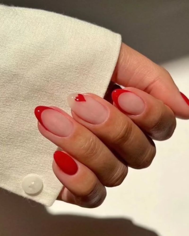 ongles rouges Saint-Valentin, manucure french rouge
