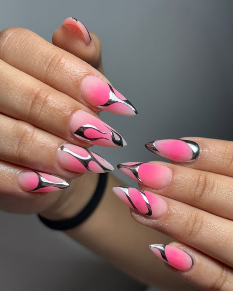 ongles stilettos, ongles rose vif