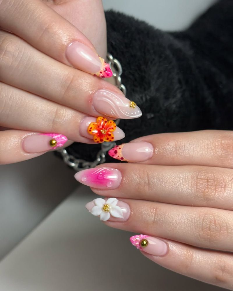 flower nail art, simple base nails