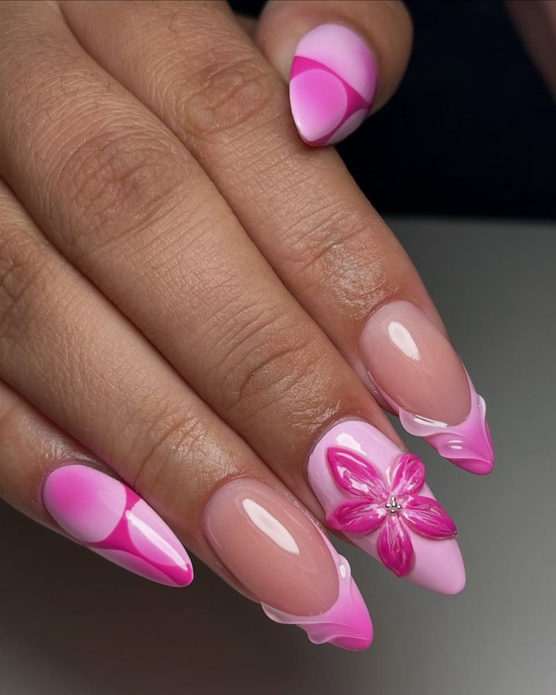 nail art 3D, aura rose