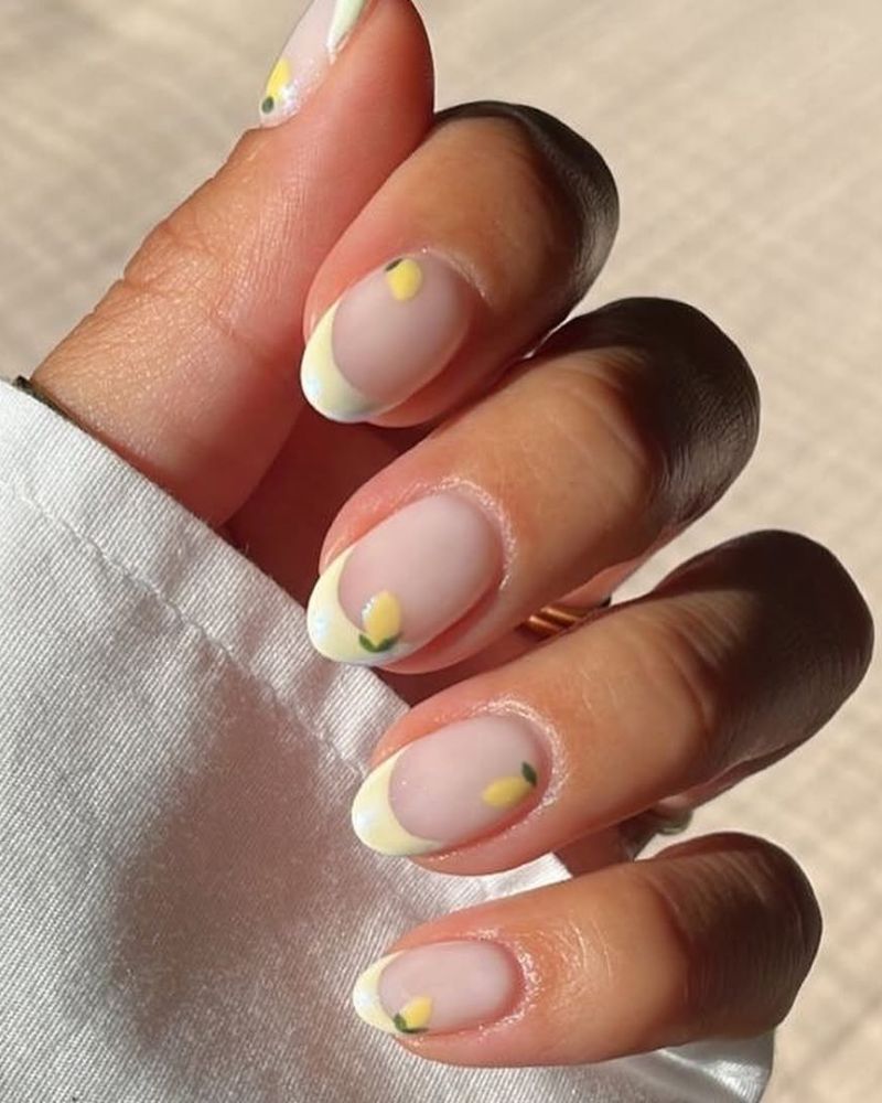 french tips colorées, nail art citron