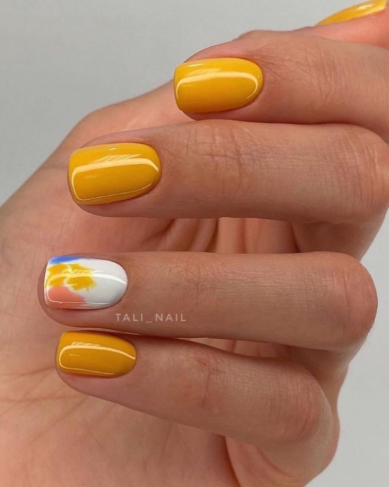 ongles courts jaunes, design ongles jaunes