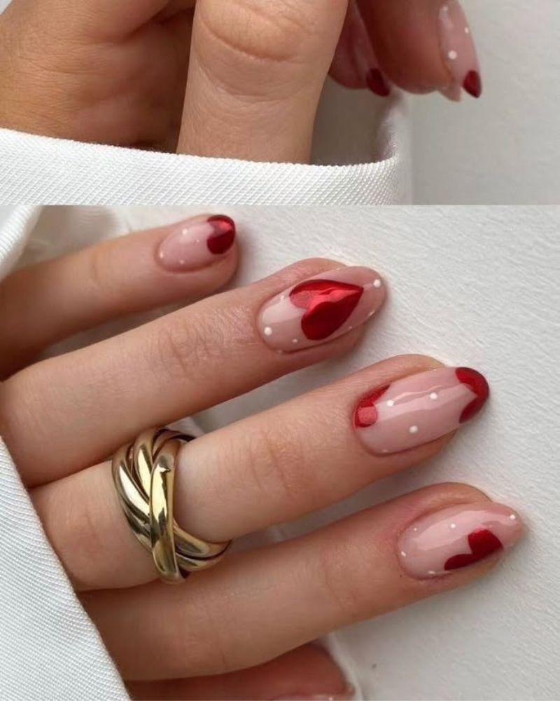 idées d’art d’ongles cœur, manucure élégante, ongles février