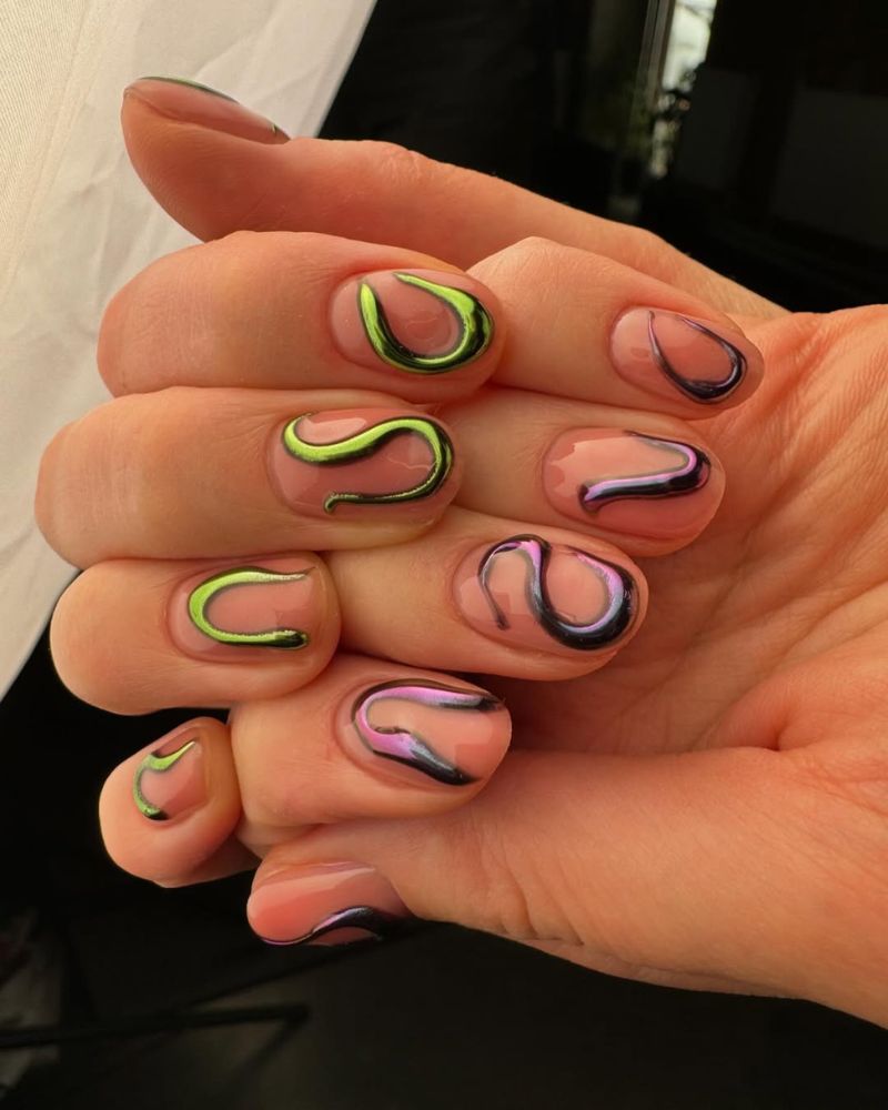 nail art 3D, nail art chrome vert