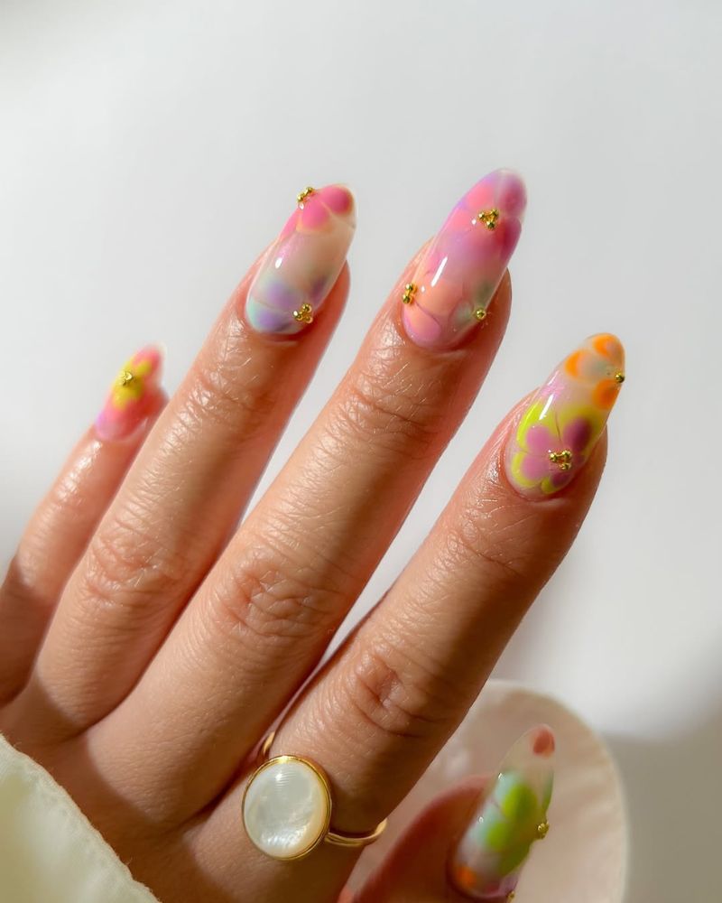 nail art floral, ongles pastel de printemps