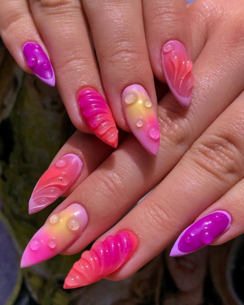 stiletto nails, bright summer nails, hot summer nails