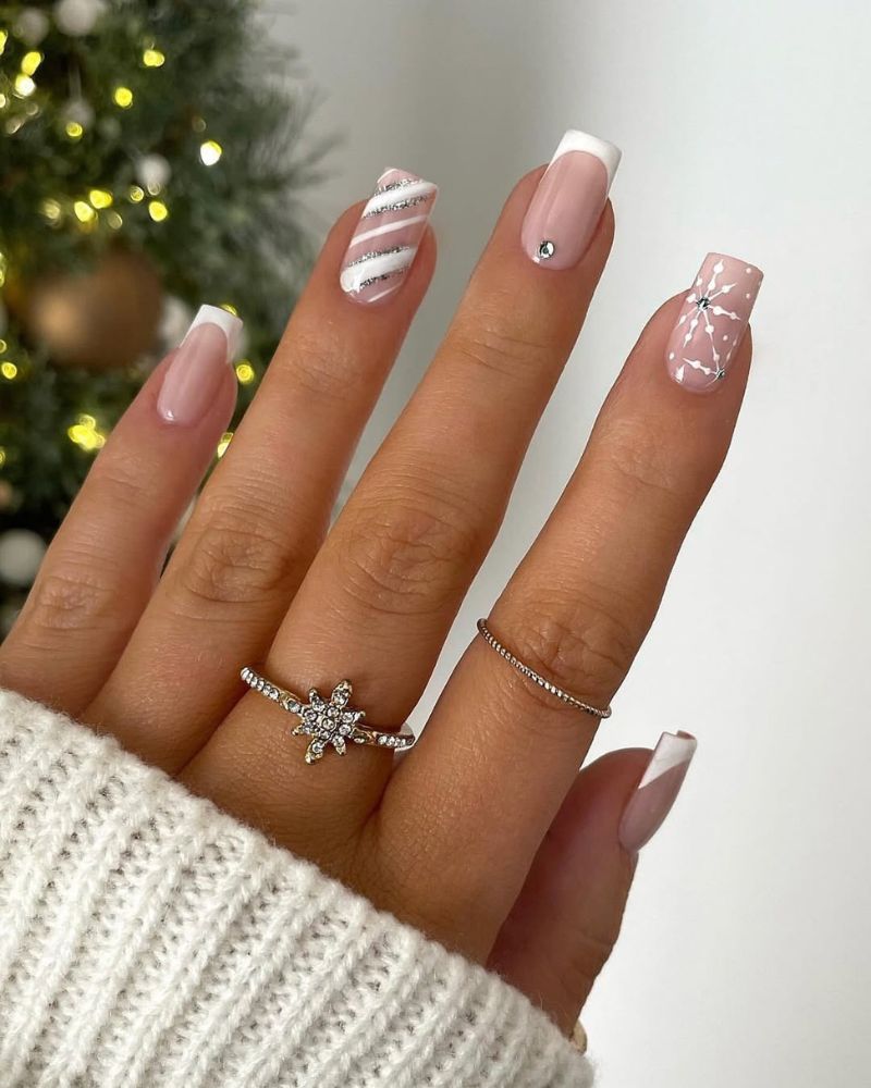 ongles élégants d'hiver, ongles flocon