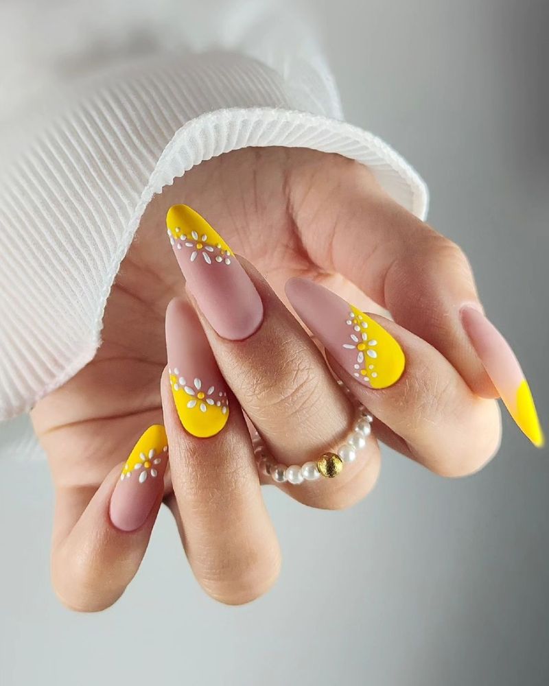 nail art jaune, ongles d'été jaunes, ongles longs
