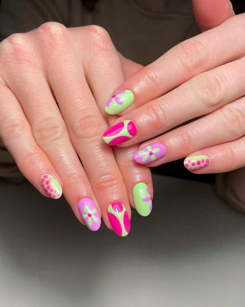 ongles vacances d'été, vert menthe, ongles roses