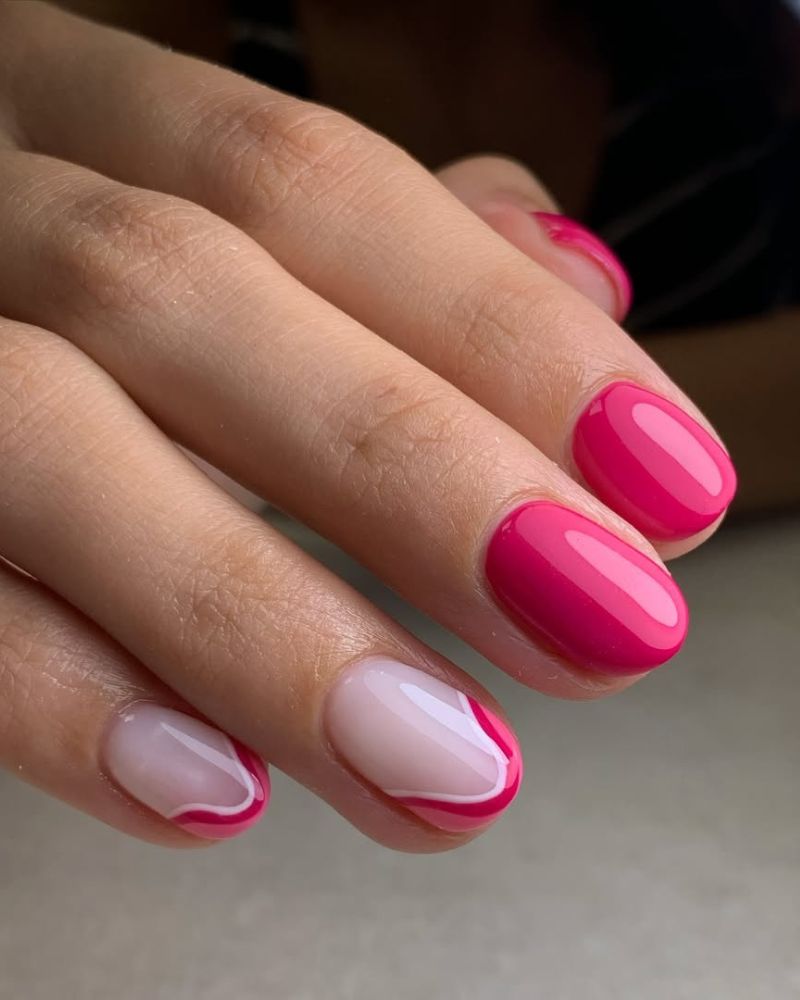 ongles roses avec nail art, ongles courts
