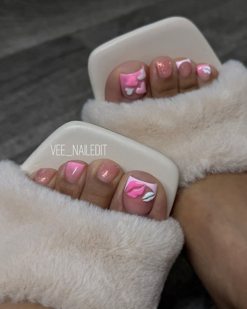 ongles d’orteils roses, bouts d’ongles sur orteils