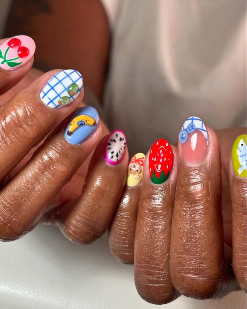 nail art fruits, ongles d’été