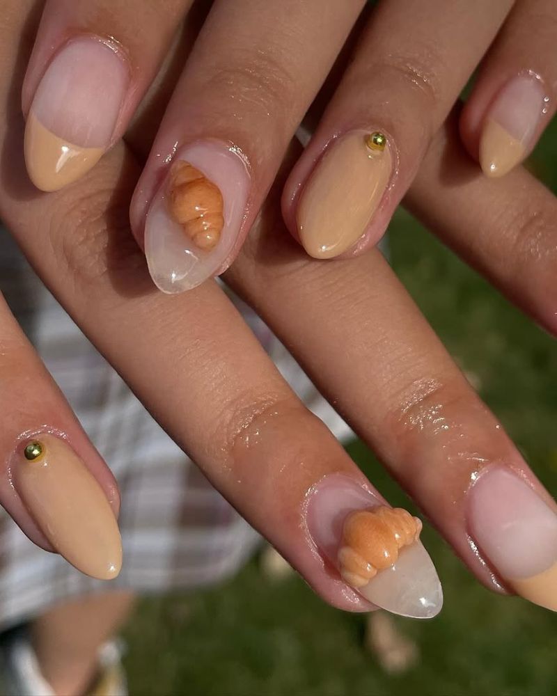 manucure printanière cute, nail art croissant