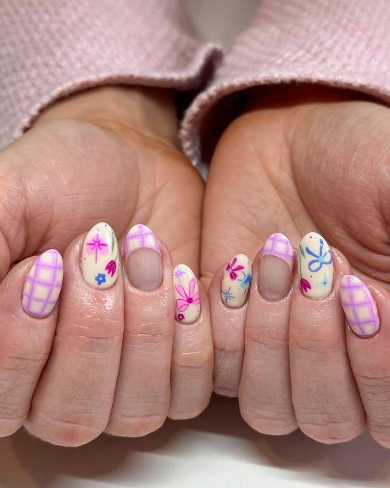 ongles printaniers amusants, manucure ludique