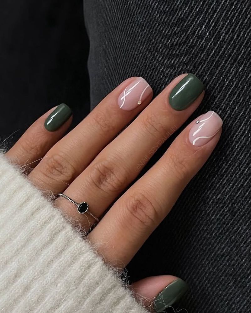 ongles élégants, ongles verts foncés