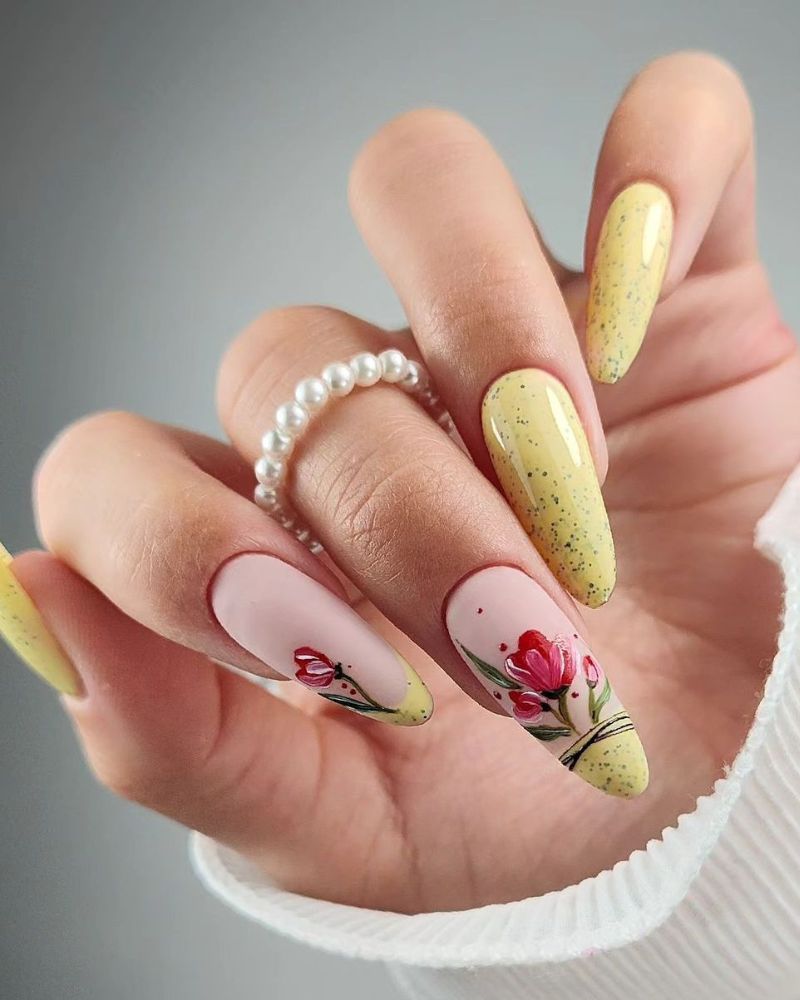 idées ongles jaunes, design jaunes d’été