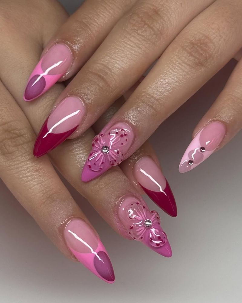 ongles stilettos, ongles rouge cerise