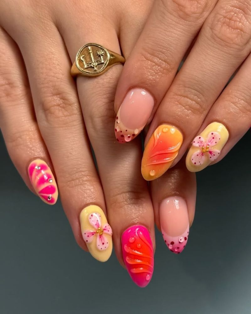 spring nails, summer nails, yellow nail art