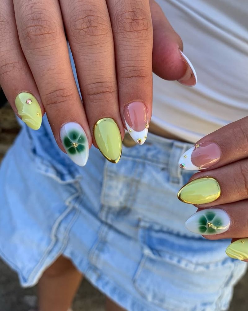 ongles verts, french manucure, ongles printaniers