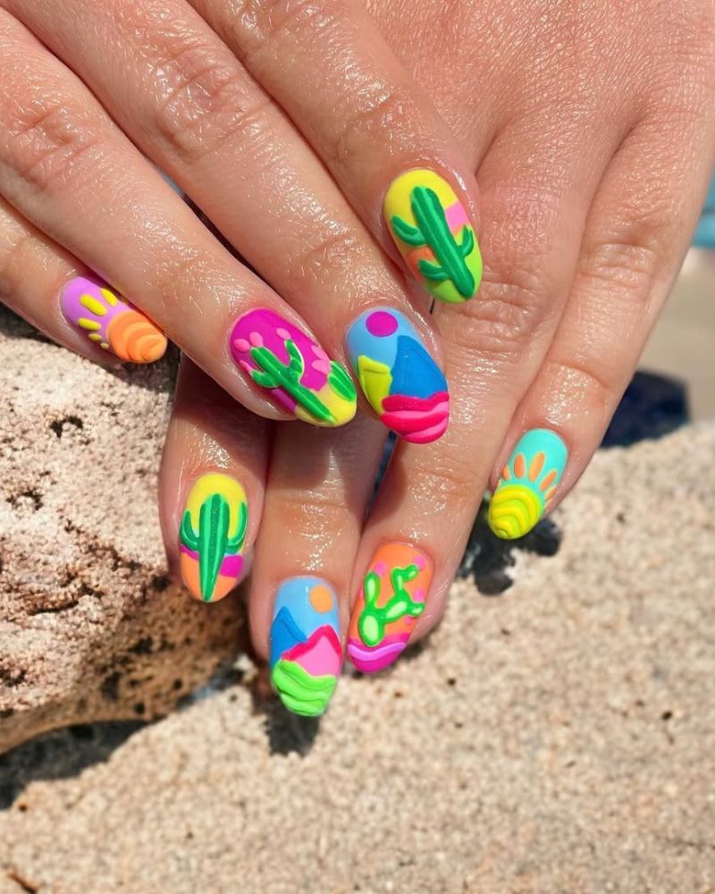 ongles lumineux d’été, ongles néon, ongles colorés d’été