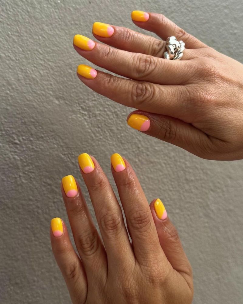 ongles jaunes et roses, idées ongles jaunes, ongles jaunes pastel