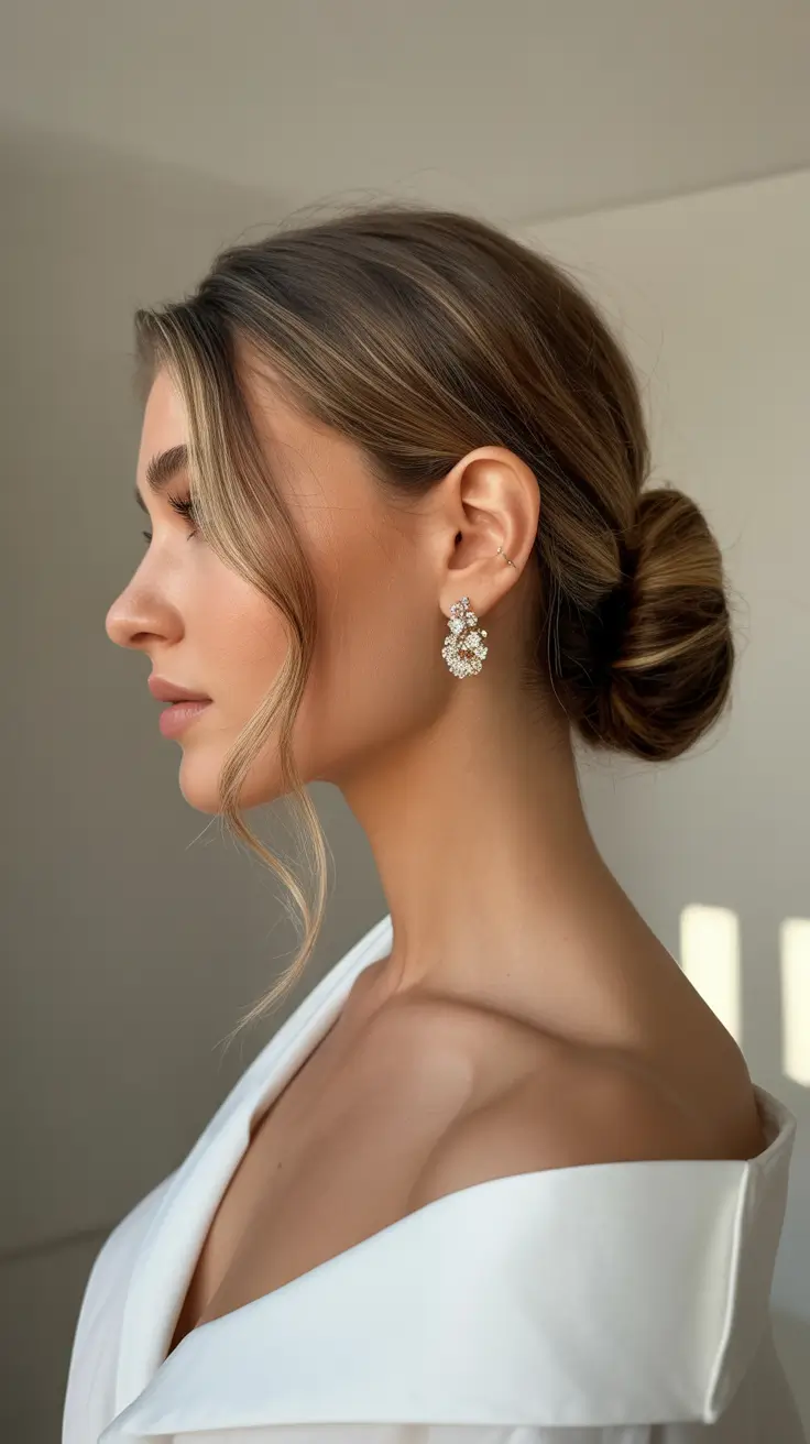 Meilleures coiffures mariage 2026 Chignon Bas avec Raie sur le Côté