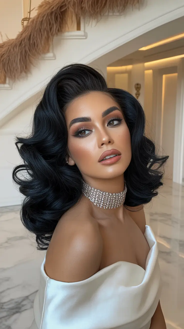 Meilleures coiffures mariage 2026 Ondulations Noires Volumineuses