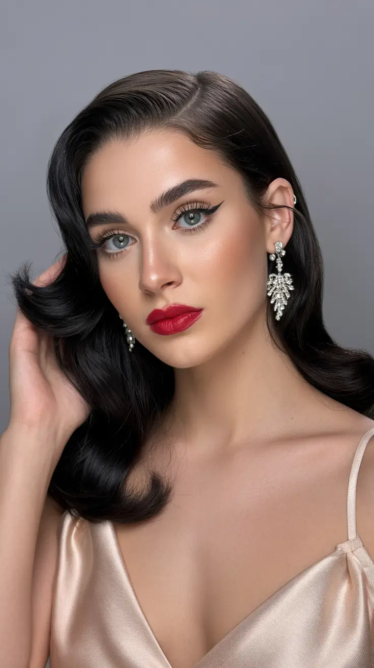 Coiffures de fête de Noël 2025 Glam satin noir