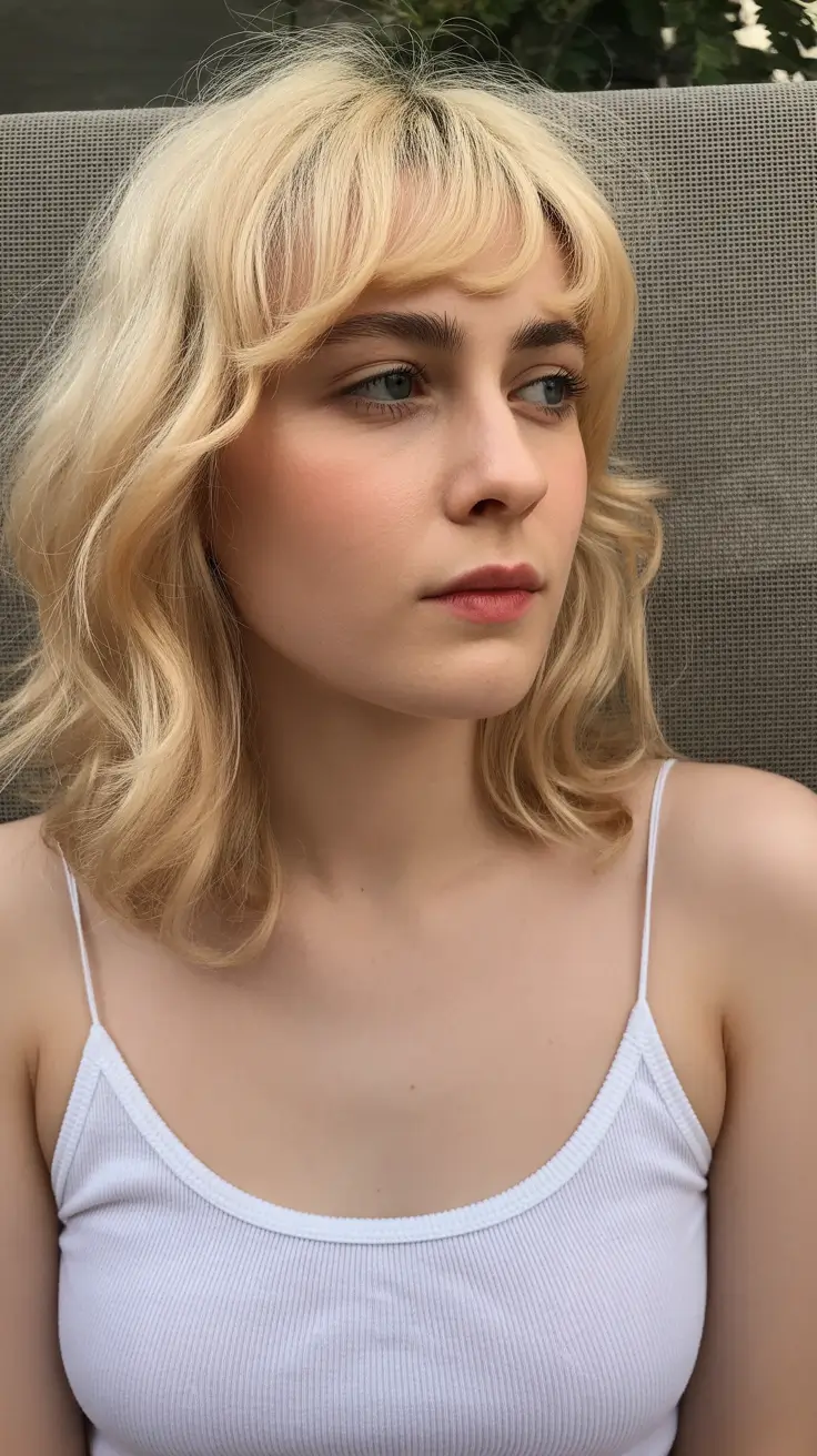 Inspiration coiffure 2026 Shag blond doux avec frange légère