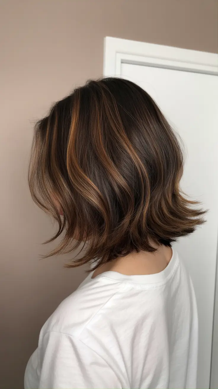 Inspiration coiffure 2026 Bob châtain avec mèches caramel