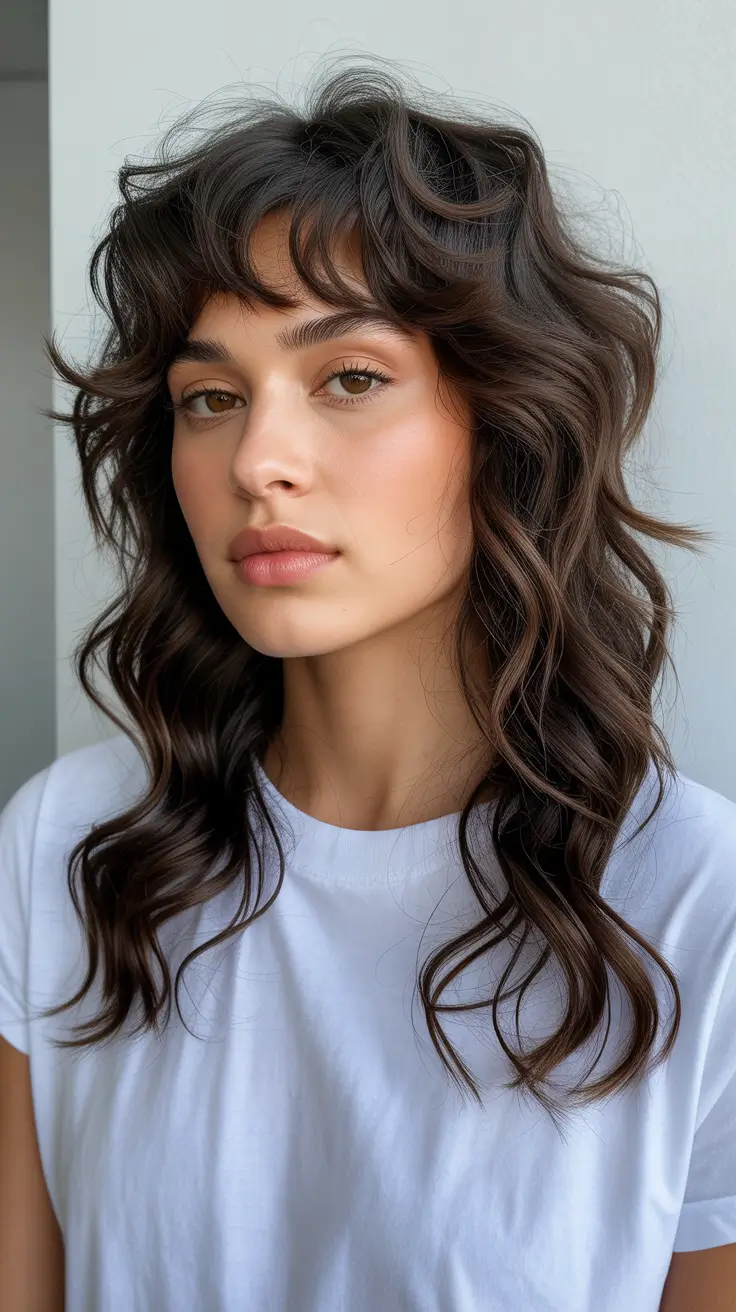 Inspiration coiffure 2026 Cascade chocolat avec frange texturée