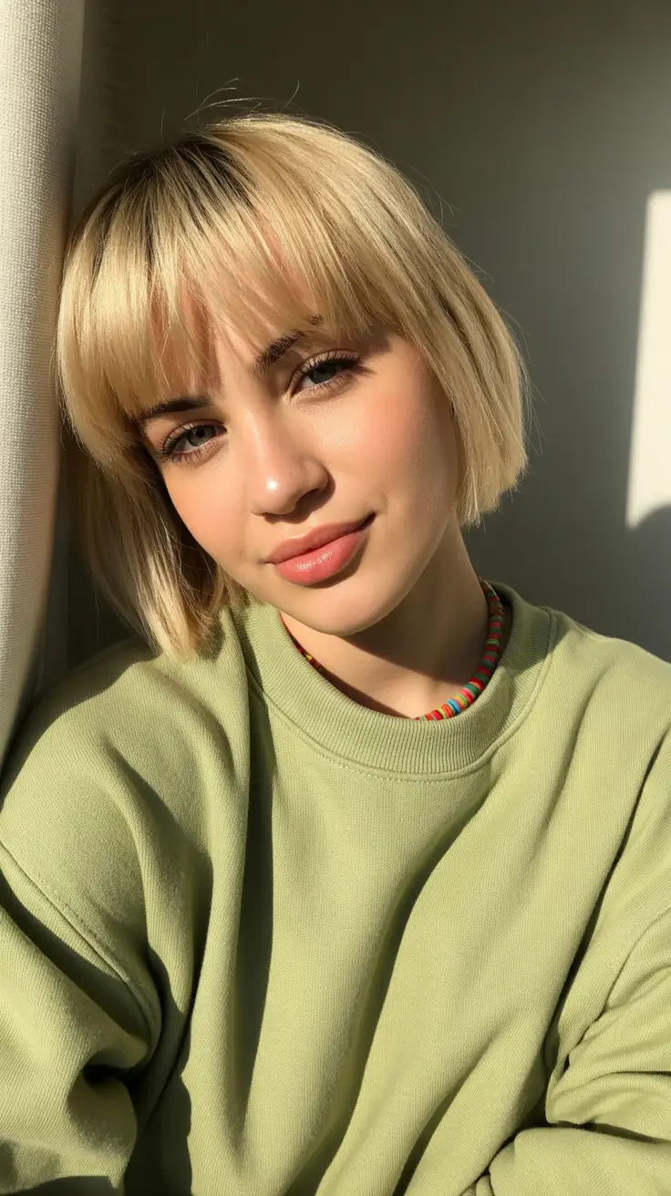 Inspiration coiffure 2026 Bob doré avec frange droite