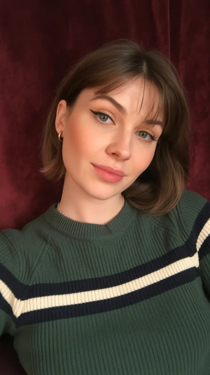 Inspiration coiffure 2026 Bob châtain doux avec frange effilée
